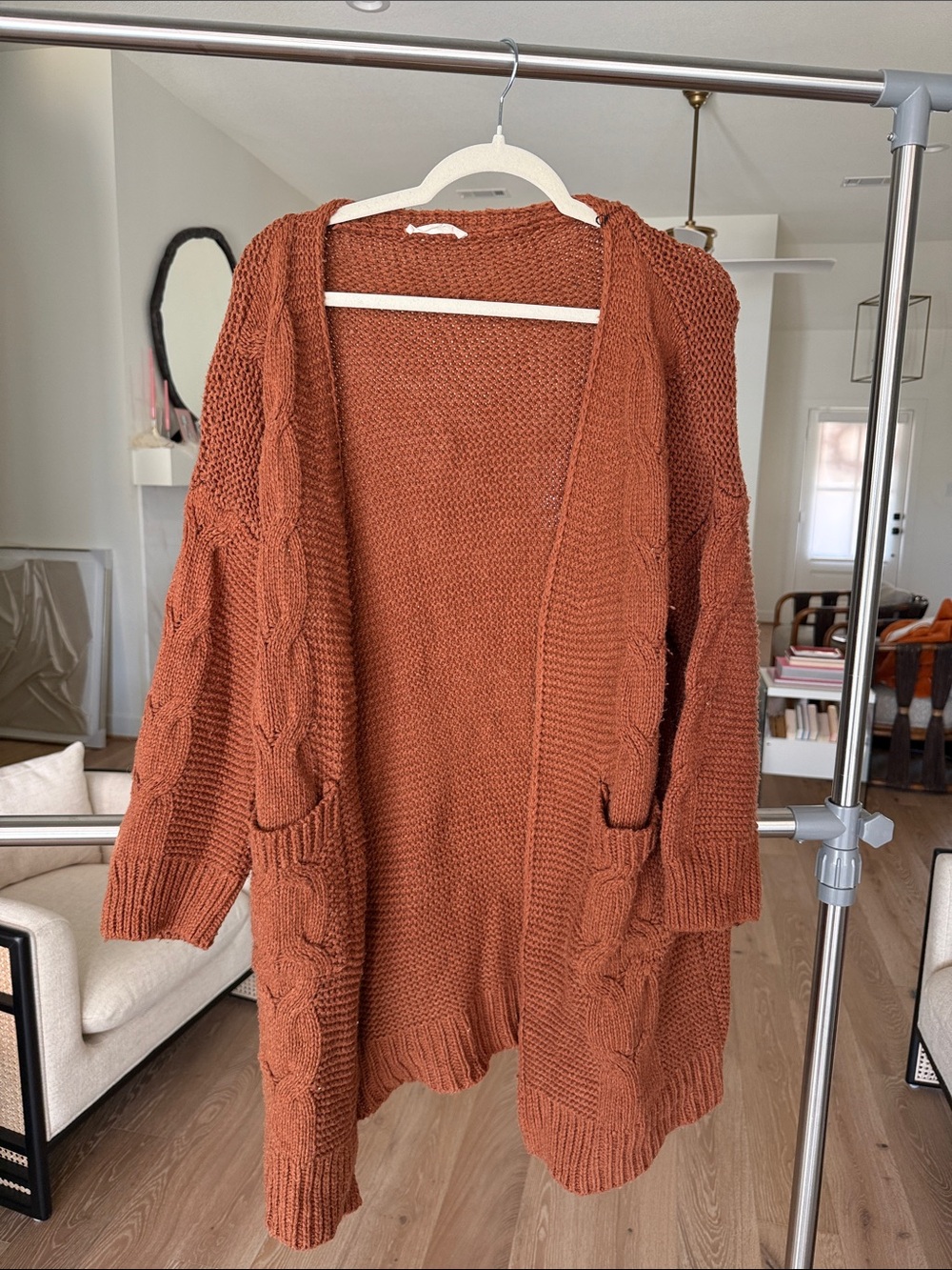 Burnt Orange cable knit sweater cardigan